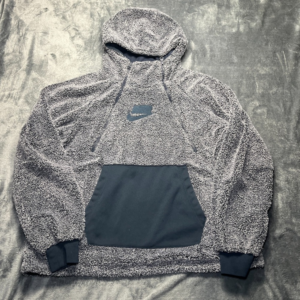Nike NSW Tech Box Logo Sportswear Sweatshirt Women's Small Sherpa Hoodie Blue